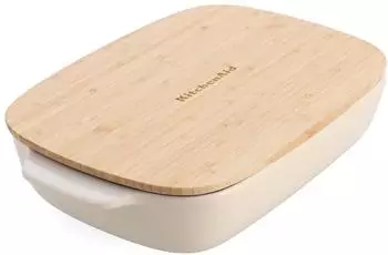 KitchenAid Stoneware Auflaufform mit Bambusdeckel, Keramik, 20cm (PFAS-frei)