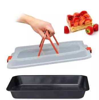 Relaxdays Backblech mit Transportdeckel 3-in-1, 40,5x32,5cm, schwarz/rot (10047952_47)