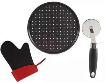 Kinvare Pizza-Set 3-tlg. Backblech Ø33cm, Pizzaschneider & Topfhandschuh