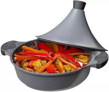Cheffinger Tajine aus Aluguss, Induktion, Silikongriffe, Ø28cm, silber