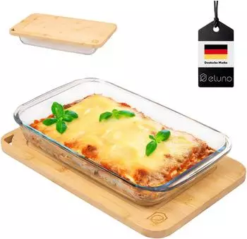 eluno Glas-Auflaufform rechteckig mit Bambusdeckel, 2,2L