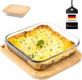 eluno Glas-Auflaufform mit Bambusdeckel, eckig, 1,8L (41162)