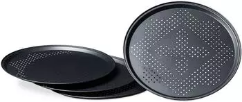 Relaxdays Pizzablech-Set rund, &Oslash;29cm, antihaftbeschichtet, 4er-Set (10020494_305)