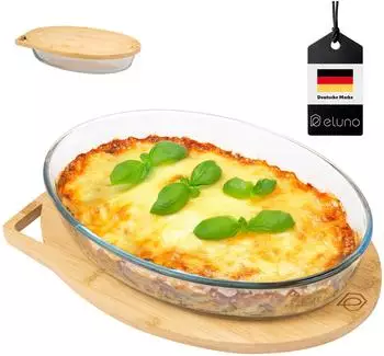 eluno Glas-Auflaufform oval mit Bambusdeckel, 3L