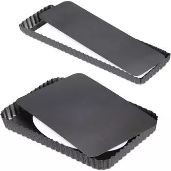 Relaxdays Tarteform 2er-Set, Carbonstahl, antihaftbeschichtet, anthrazit