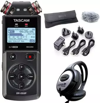 Tascam DR-05XP Audio-Recorder mit DR11GMK Zubehörset und Kopfhörer (dr05xp-dr11gmk-kh)