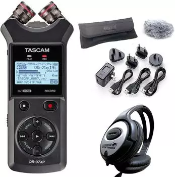 Tascam DR-07XP Audio-Recorder mit DR11GMK Zubehörset und Kopfhörer (dr07xp-dr11gmk-kh)