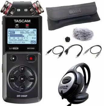 Tascam DR-05XP Audio-Recorder mit DR11CMK Zubehörset und Kopfhörer (dr05xp-dr11cmk-kh)