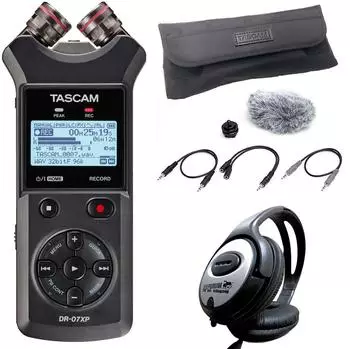 Tascam DR-07XP Audio-Recorder mit DR11CMK Zubehörset und Kopfhörer (dr07xp-dr11cmk-kh)