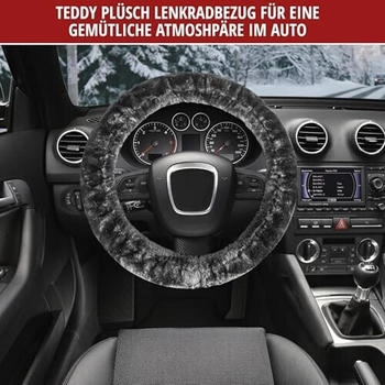 Walser Lenkradh&uuml;lle Teddy Pl&uuml;sch Vegane Lenkradh&uuml;lle aus Kunstfell Pl&uuml;sch-Lenkradschoner anthrazit