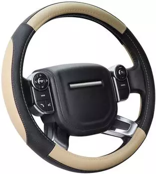 LuxusKollektion Lenkradbezug Mikrofaser Leder, beige/schwarz, L 39-40,5cm