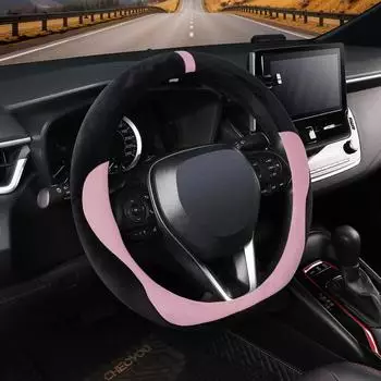 LuxusKollektion Lenkradbezug Plüsch/Fell, schwarz/rosa, 37-38cm