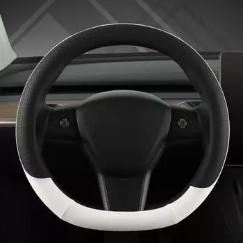 LuxusKollektion Lenkradbezug PU-Leder D-Form schwarz/wei&szlig; f&uuml;r Tesla Model 3/Y