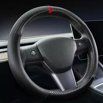 LuxusKollektion Lenkradbezug Carbonfaser Leder, Tesla Model 3/Y, schwarz