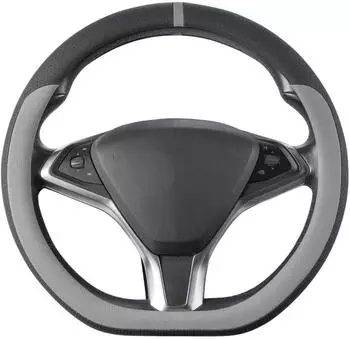 LuxusKollektion Lenkradbezug D-Form Mikrofaser Leder grau/schwarz M (37-38cm)