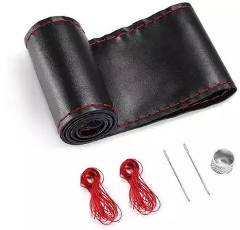 LuxusKollektion Lenkradabdeckung Echtleder, Aufnähen, schwarz/rot, 37-39cm
