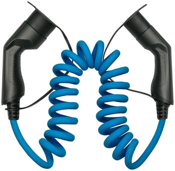 Kabelmeister E-Auto-Ladekabel Mode 3 Typ 2 Stecker an Buchse 3-phasig 32 A 22 kW Spiralkabel blau 5m (EVC04-050B)