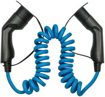 Kabelmeister E-Auto-Ladekabel Mode 3 Typ 2 Stecker an Buchse 3-phasig 16 A 11 kW Spiralkabel blau 5m (EVC02-050B)
