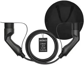 Deltaco Elektroauto Ladekabel EV-3213B + Tasche 3-phasig IEC Typ 2 auf Typ 2 16A 11kW 3m (Typ 2 11 kW 16 A 3 m)