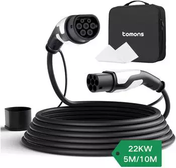 Tomons Typ-2-auf-Typ-2 Ladekabel 22kW 32A 3-phasig 10m (EV1004-BK)
