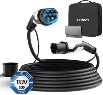 Tomons Typ-2-auf-Typ-2 Ladekabel 22kW 32A 3-phasig 5m (EV1001-BK)