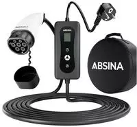Absina Elektroauto-Ladekabel 301019, 6,4 m, Schuko zu Typ 2, mit Ladeger&auml;t, 16...