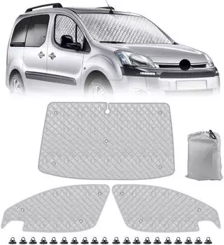 LuxusKollektion Frontscheiben-Sonnenschutz f&uuml;r Citro&euml;n Berlingo 2008-2018, 3-teilig, faltbar mit Tasche