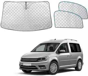 LuxusKollektion Frontscheiben-Sonnenschutz f&uuml;r VW Caddy, 3er Set, magnetisch, faltbar, 99% UV-Schutz