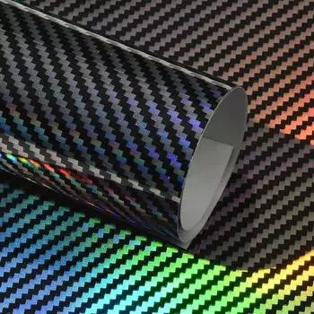 LuxusKollektion Autofolie Carbon schwarz-silber Holo Glanz mit Regenbogeneffekt, Luftkanäle, 50x152cm
