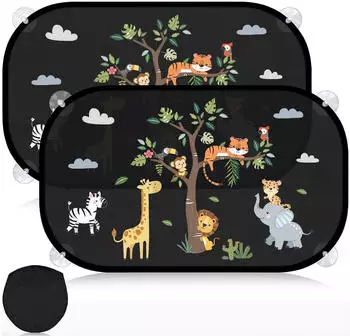 LuxusKollektion Sonnenschutz Auto Baby UV-Schutz Waldtiere 51x31cm, 2er-Set