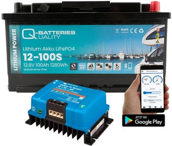 Q-Batteries Lithium Akku 12-100S 12,8V 100Ah 1280Wh LiFePO4 Batterie mit Victron Orion Ladegerät