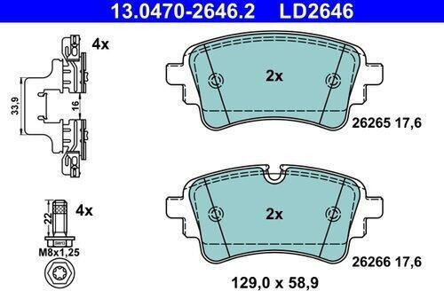 ATE Bremsbelagsatz - Scheibenbremse mit Zubehör hinten rechts links für Audi A4 A5 A6 (13.0470-2646.2)