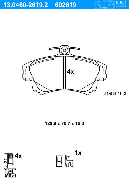 ATE Bremsbelagsatz - Scheibenbremse vorne rechts links für Mitsubishi Colt, Brabus (13.0460-2619.2)