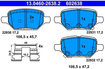 ATE Bremsbelagsatz - Scheibenbremse mit Zubehör hinten rechts links für Opel Mokka , Chevrolet Trax (13.0460-2638.2)