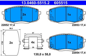 ATE Bremsbelagsatz - Scheibenbremse mit Zubehör vorne rechts links für Hyundai Kona (13.0460-5515.2)