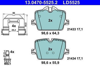 ATE Bremsbelagsatz - Scheibenbremse mit Zubeh&ouml;r hinten rechts links f&uuml;r BMW 3 (13.0470-5525.2)