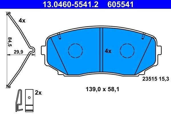 ATE Bremsbelagsatz - Scheibenbremse mit Zubehör vorne rechts links für Mitsubishi Eclipse Cross (13.0460-5541.2)