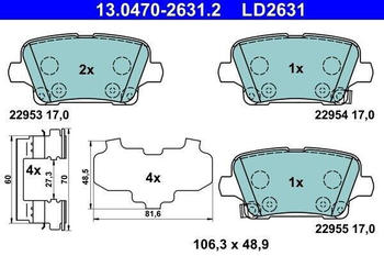 ATE Bremsbelagsatz - Scheibenbremse mit Zubehör hinten rechts links für Opel Insignia B (13.0470-2631.2)