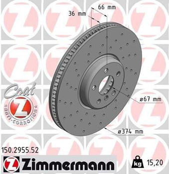 Zimmermann Bremsscheibe gelocht vorne rechts f&uuml;r BMW 7, 5, 6, 8 (150.2955.52)