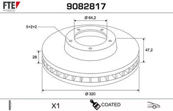 FTE automotive Bremsscheibe Vorderachse, bel&uuml;ftet, 320mm (9082817)