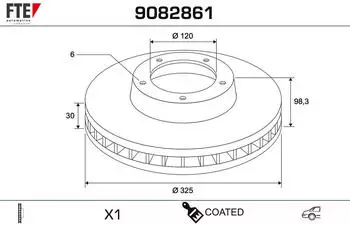 FTE automotive Bremsscheibe Hinterachse bel&uuml;ftet 325mm (9082861)