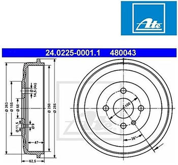 ATE 24.0225-0001.1 Bremstrommel
