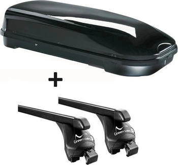 VDP Skibox schwarz JUFL580 580 Liter abschließbar + Relingträger Quick aufliegende Reling im Set für Mitsubishi Outlander III ab 2013 (JUFL580ski_865_h)