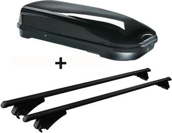 VDP Skibox schwarz JUFL580 580 Liter abschließbar + Alu-Relingträger Tiger XL schwarz aufliegende im Set für BMW X4 (F26) 14-18 (JUFL580ski_6000000_BMW7)