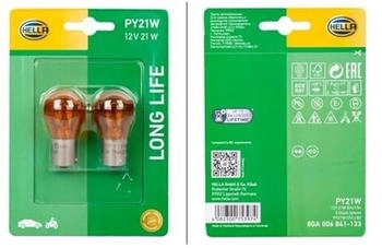 Hella 8GA 006 841-133 Glühlampe PY21W Long Life up to 3x longer lifetime 12V 21W Sockelausführung: BAU15d Blister Menge: 2