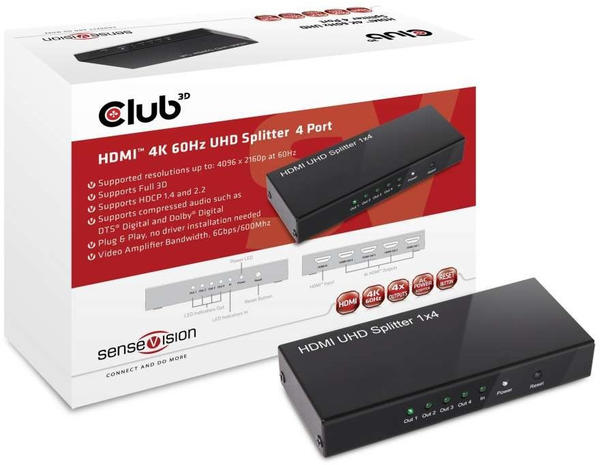 Club3D SenseVision HDMI 4K 60Hz UHD Splitter 4 Port (CSV-1380)