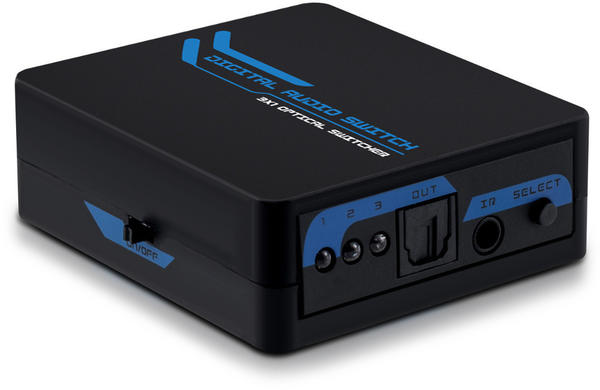 kwmobile Digital Audio Verteiler Switch - 3 facher Umschalter Adapter für optische SPDIF Toslink Audiokabel mit IR Fernbedienung - 3x1 Wandler