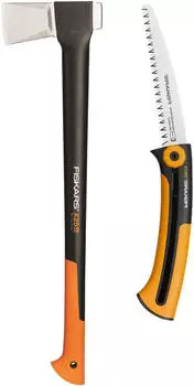 Fiskars Spaltaxt X25 + Handsäge SW73