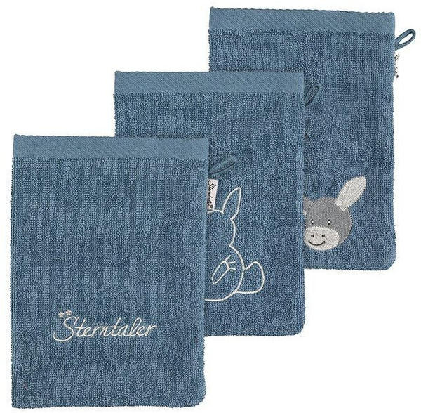 Sterntaler GOTS 3er-Pack Waschhandschuhe Esel Emmi graublau