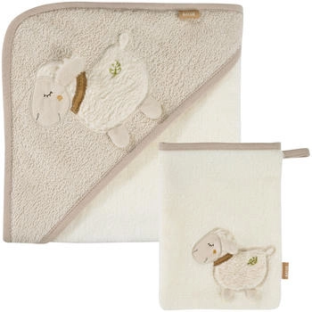 Fehn Bade-Set Schaf Natur Handtuch & Waschlappen mit Bio-Baumwolle für Babys und Kleinkinder (046151)